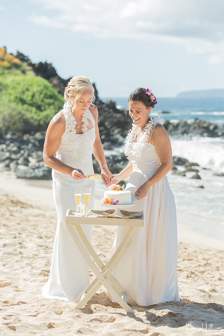 brides at mini beach reception
