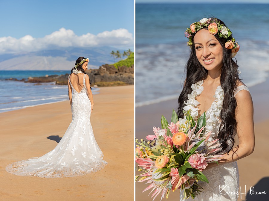 bridal looks for maui beach wedding