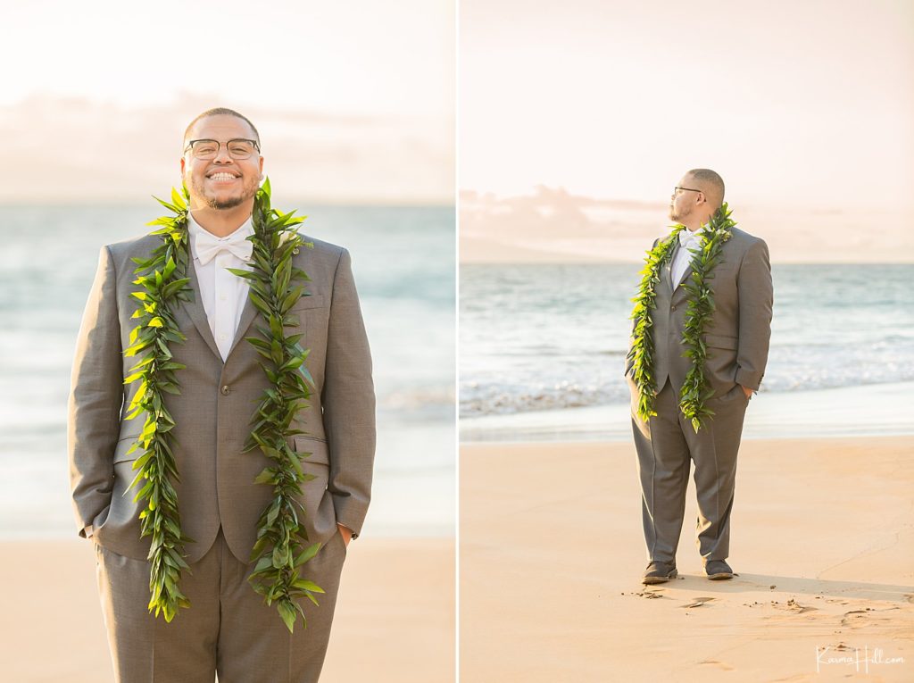 groom looks for maui beach wedding