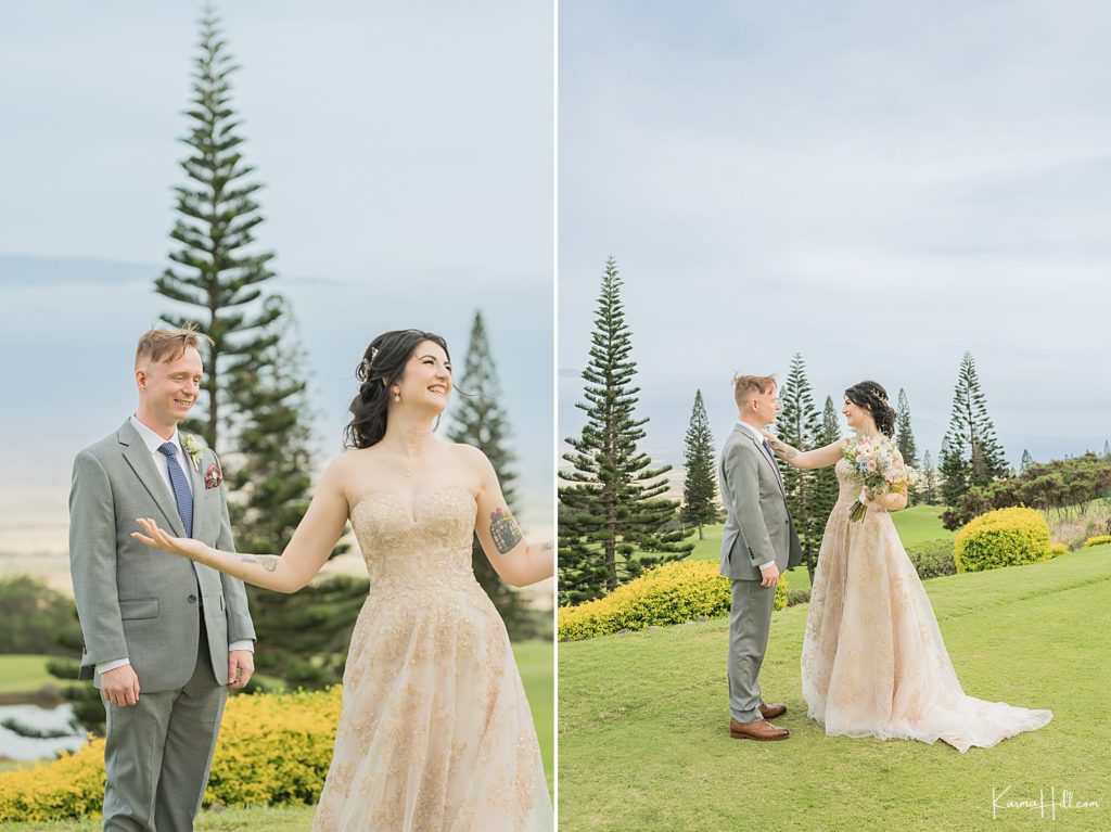 bride first looks at hawaii wedding