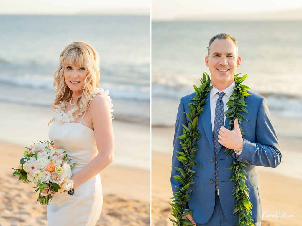 bride and groom looks for maui beach wedding