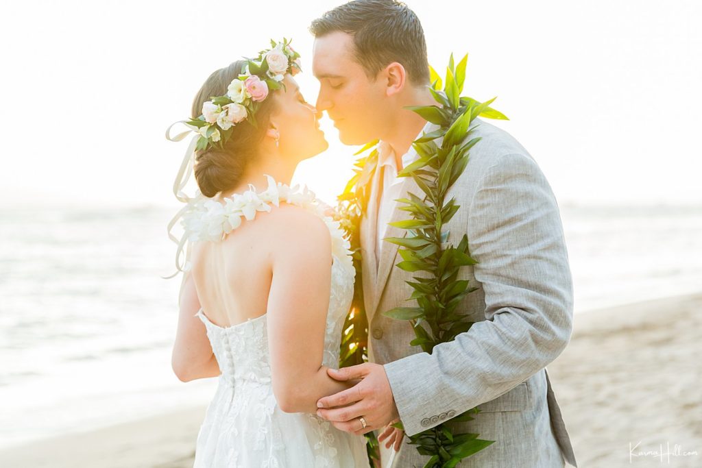 Sunset beach wedding in hawaii