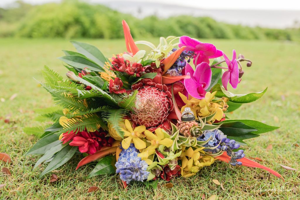 vibrant rustic hawaiian bouquet by dellables