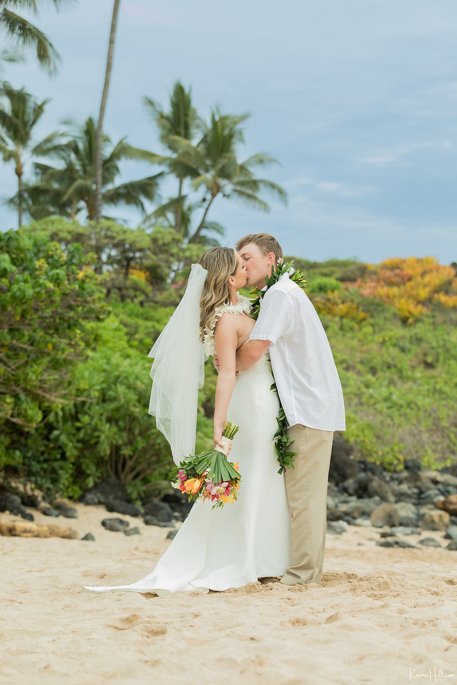 First Kiss at Maui Wedding