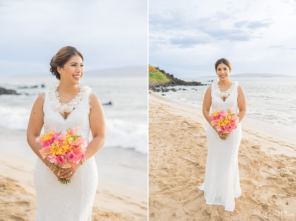 Bride on Maui with bouquet