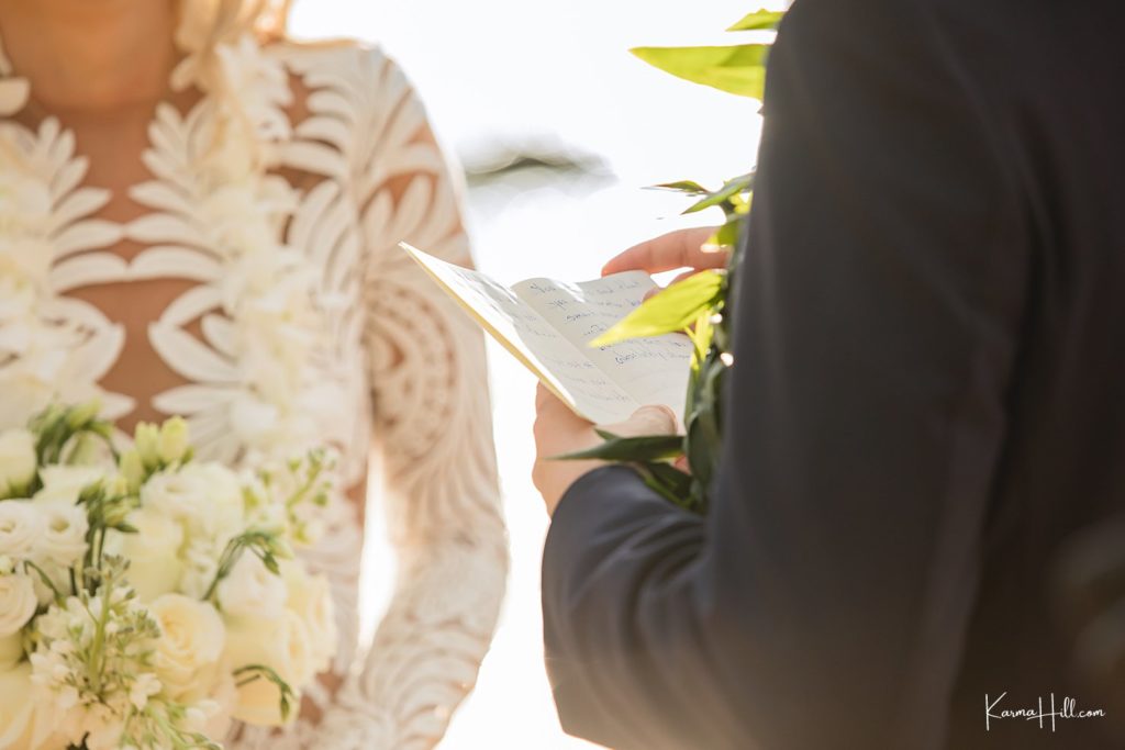 personal vows at a Hawaii beach wedding