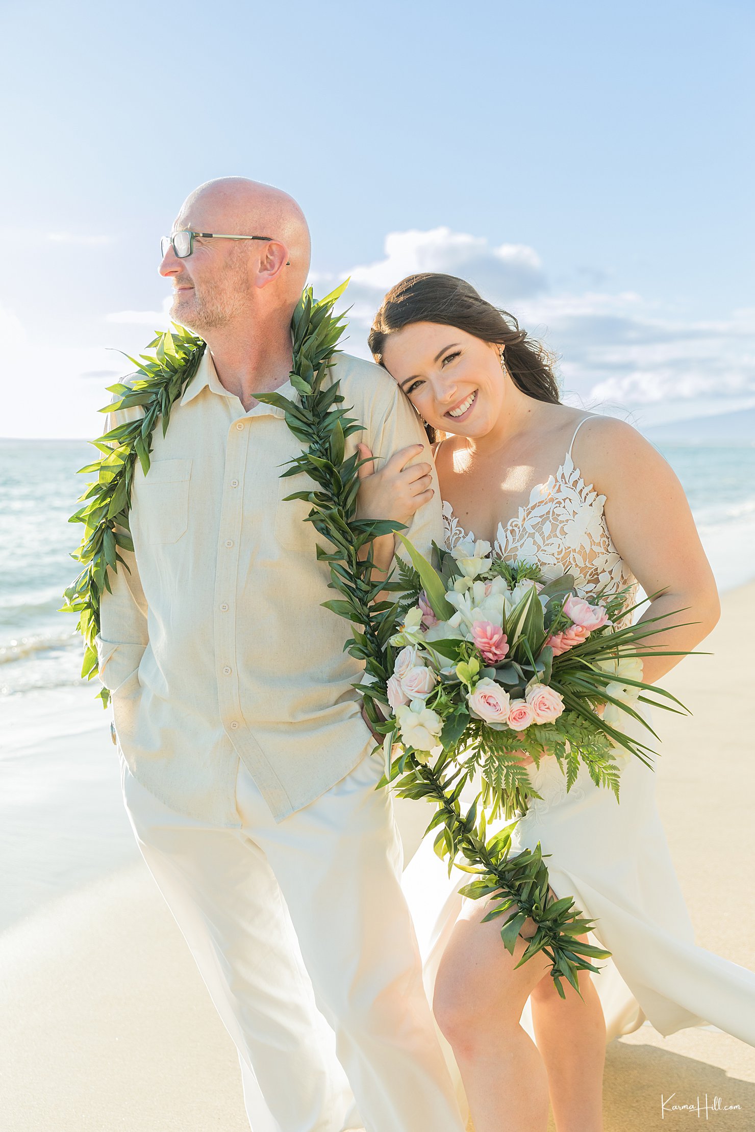 Newlyweds on Maui beach