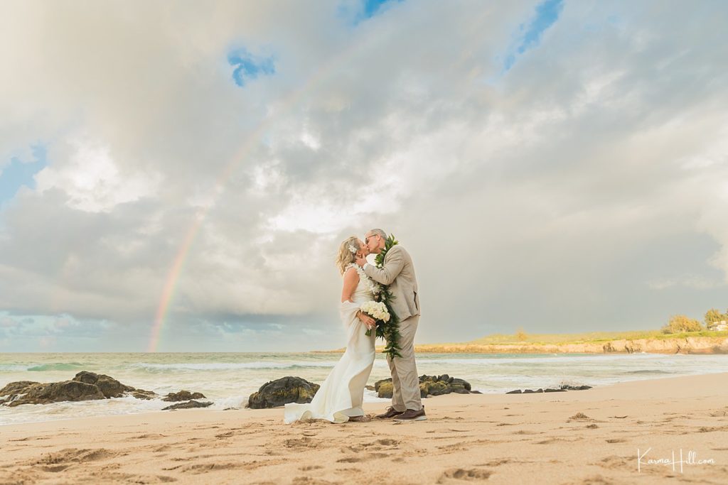 rainbow at maui beach wedding