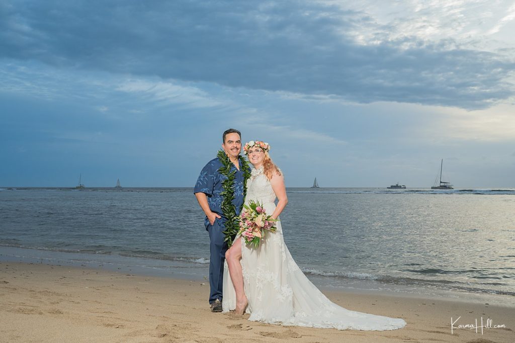 sunset wedding photo on beach