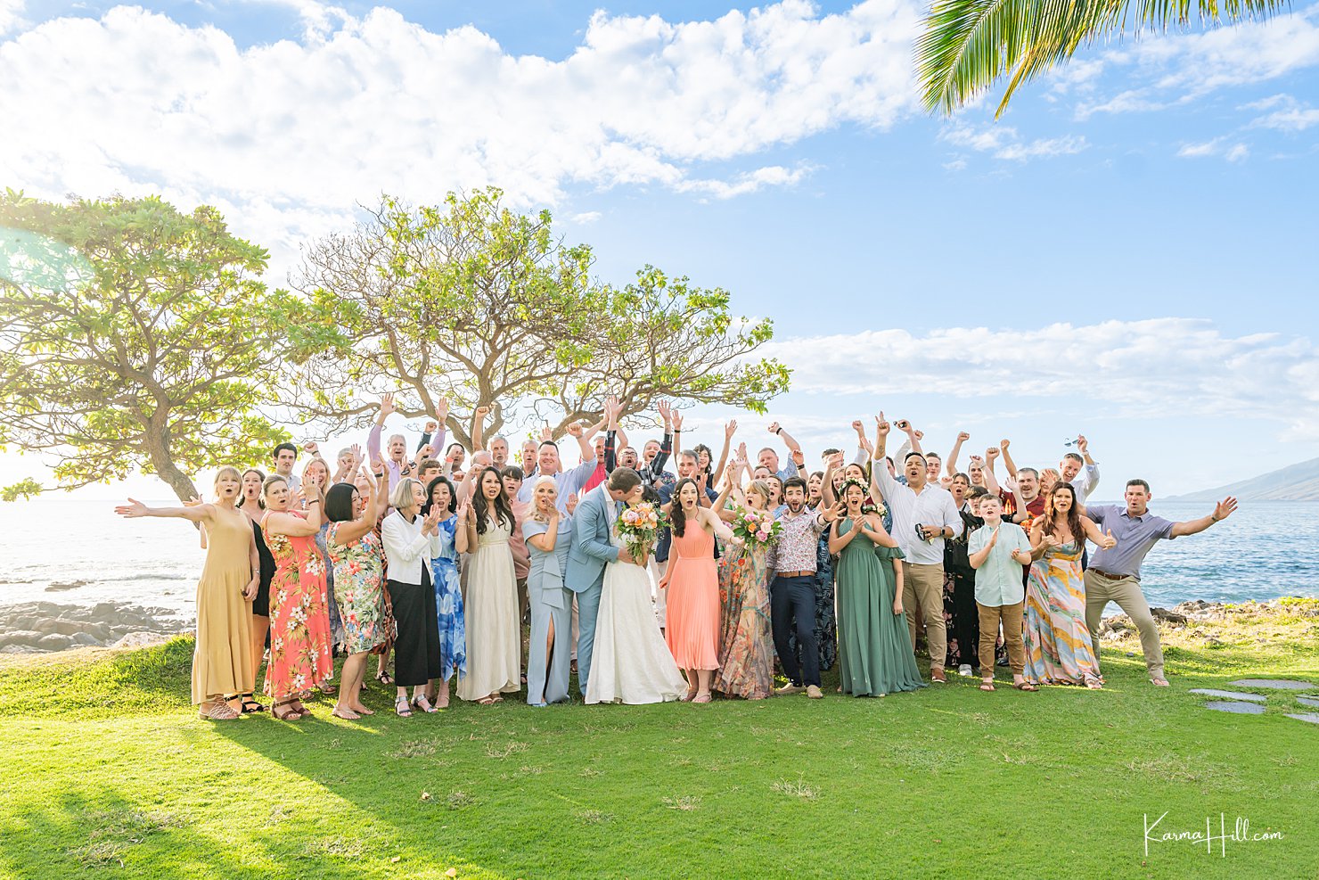 happy family at beach wedding
