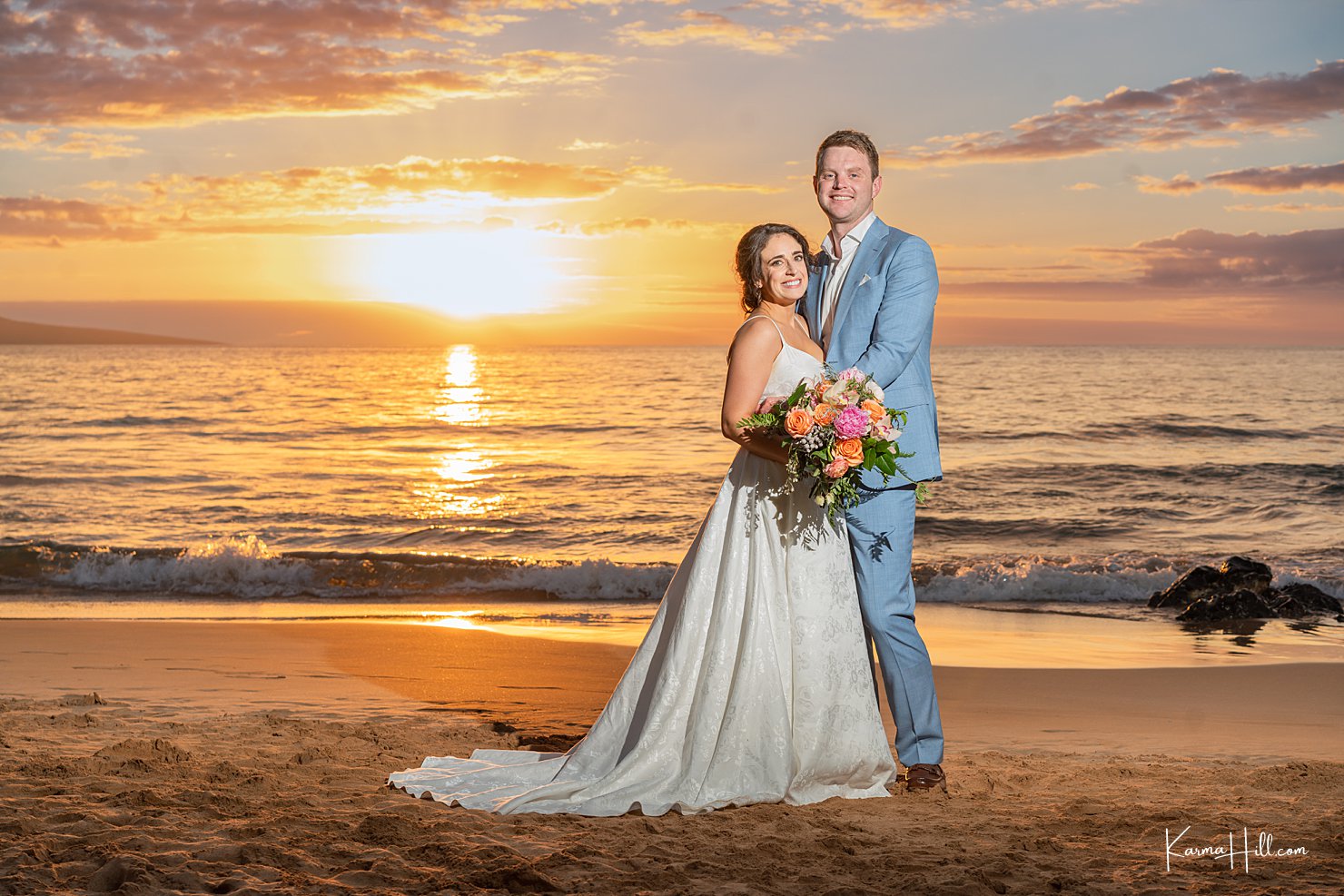 newlyweds on beach 