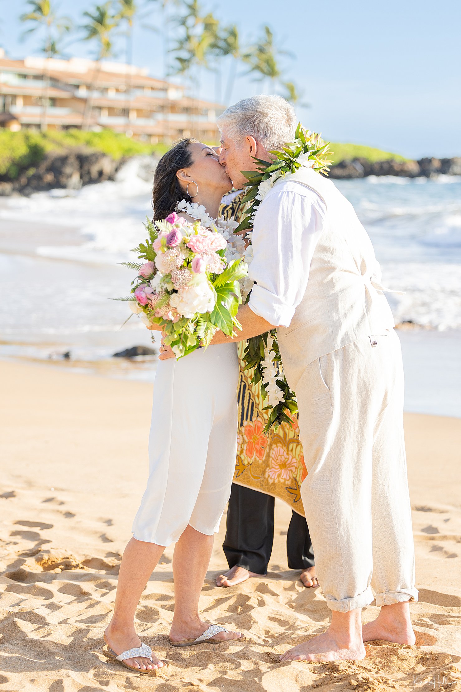 First Kiss at a Maui Beach Wedding