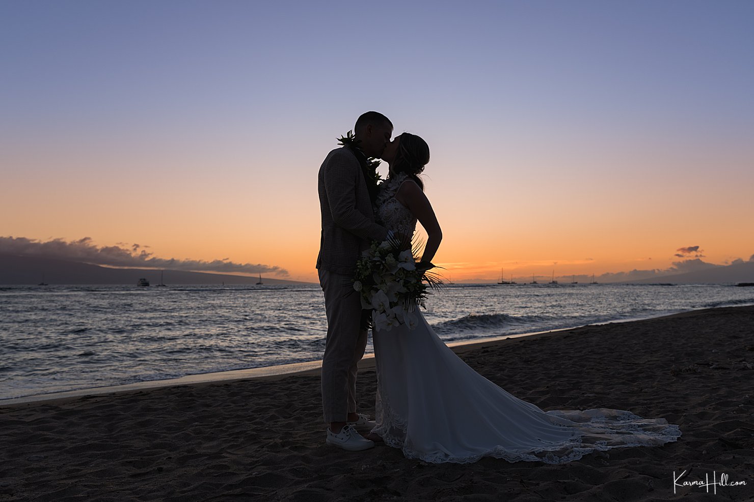 Silhouette shot at Maui Sunset Beach Wedding 