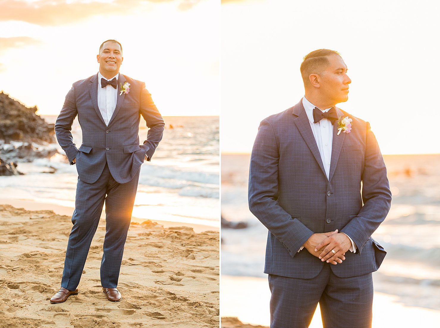 groom on beach 