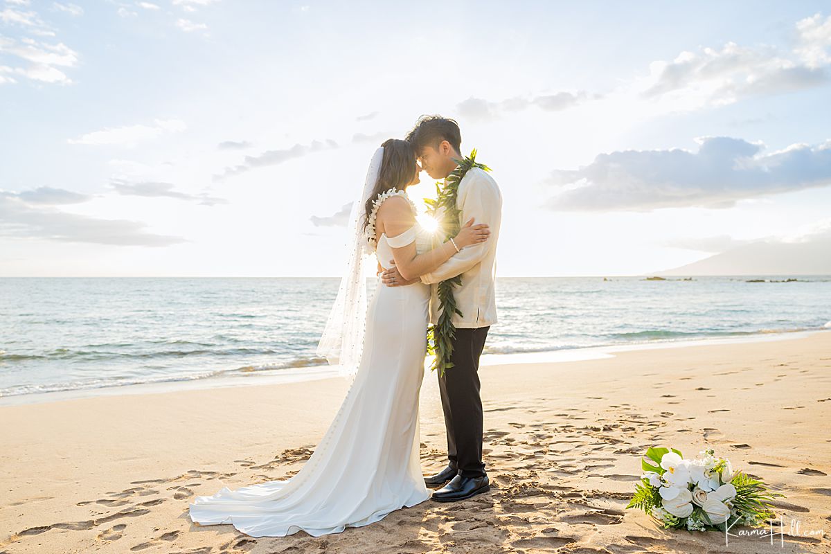 Maui wedding photo on the beach at sunset