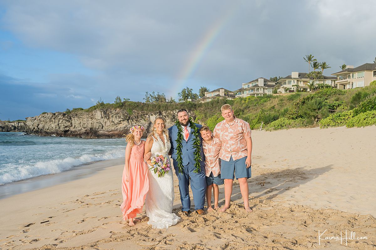 maui beach wedding with a rainbow