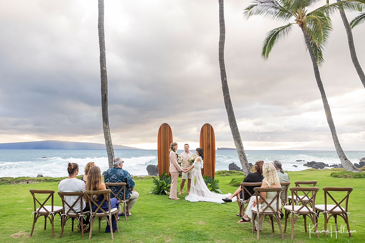 Surf board wedding alter setup Maui, Hawaii