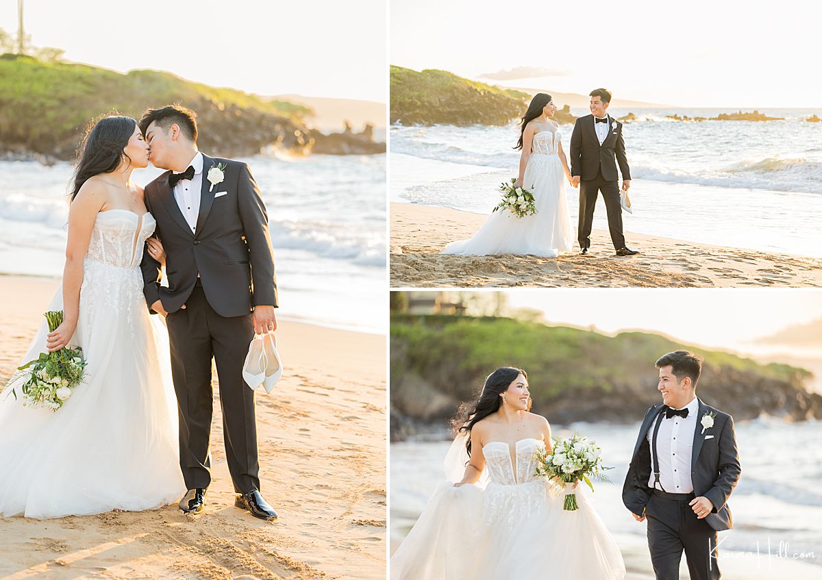 newlyweds on beach 